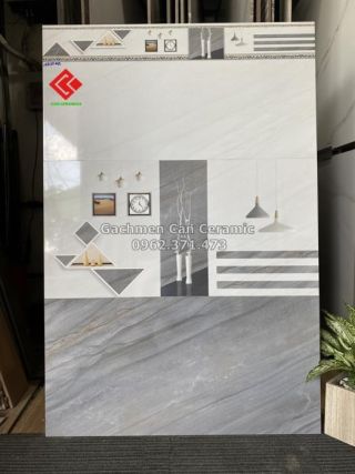 Gạch 40x80 dán tường phòng khách màu xám