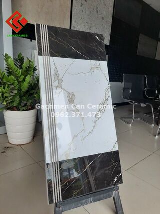 Gạch cầu thang bóng kiếng khắc kim