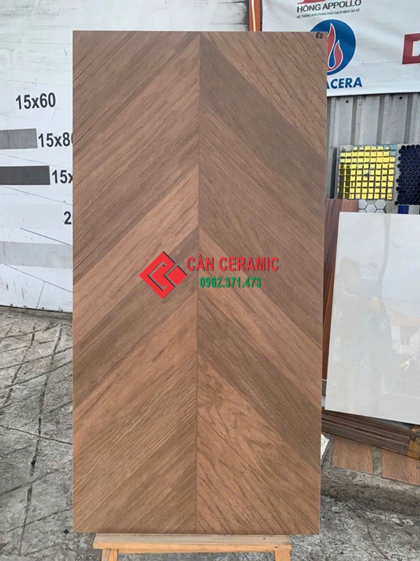 gạch 60x120 vân gỗ xương cá nâu đậm