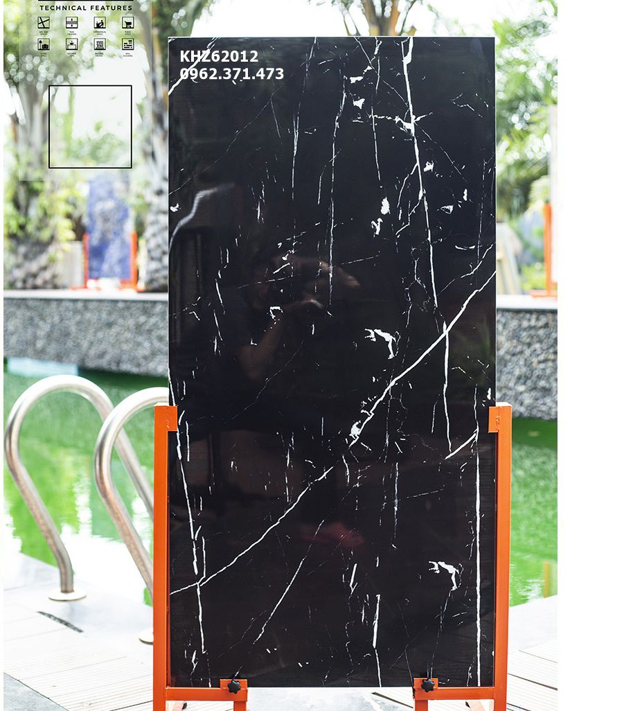 gạch ốp 60x120 mặt tiền đen vân trắng